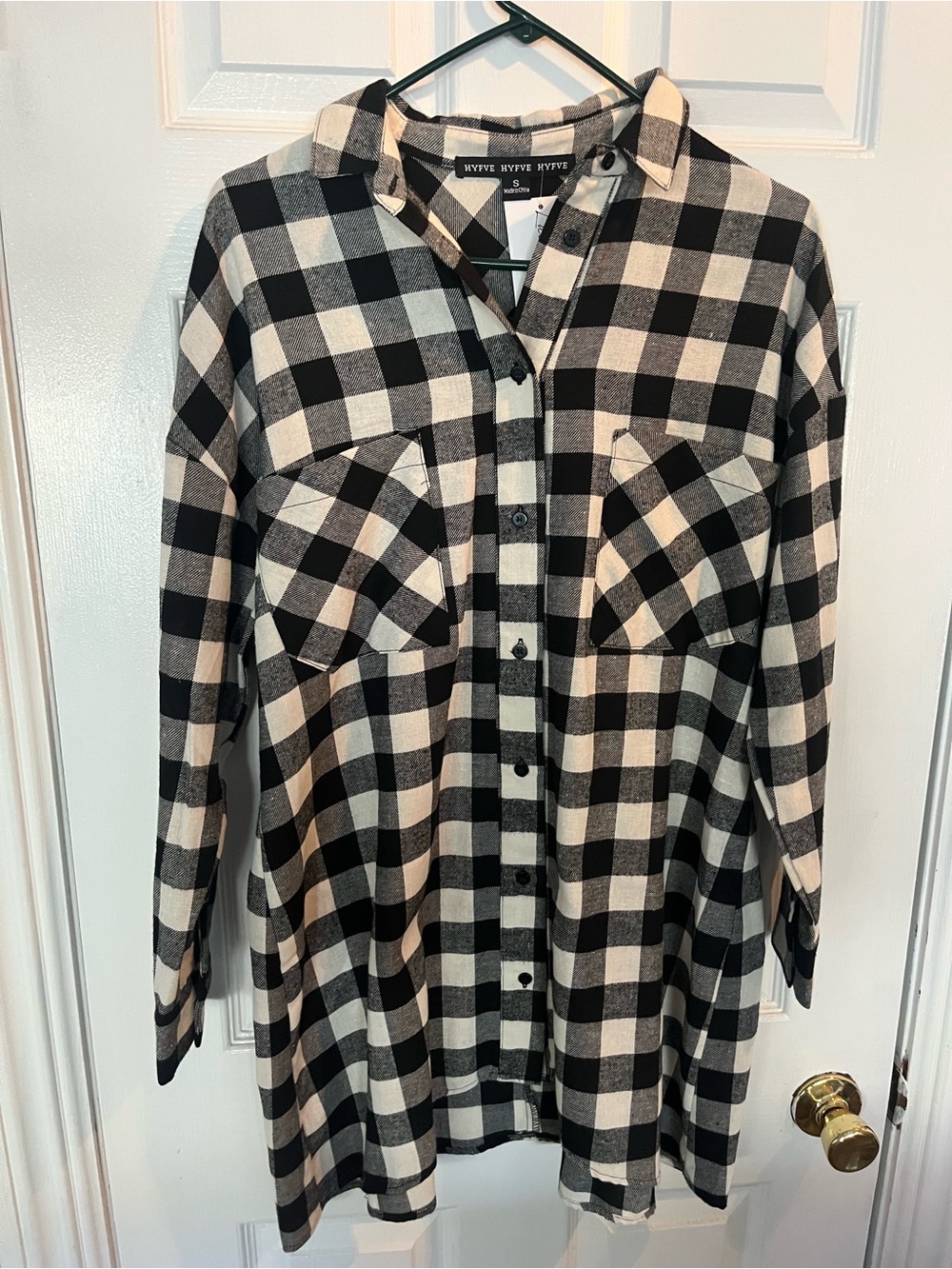 HYFVE Black and White Buffalo Plaid shirt dress